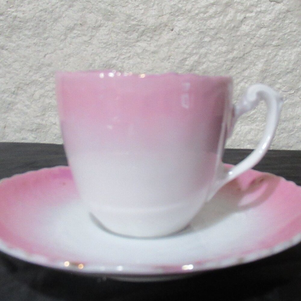 Vintage KPM Pink & White Teacup and Saucer Set, Marked KPM Porcelain Germany